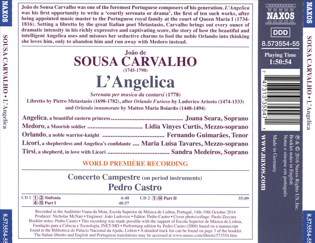 João de Sousa Carvalho: L'Angelica cover art