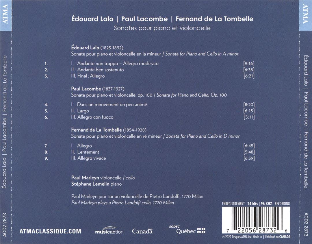 Lalo, Lacombe, De La Tombelle: Sonates pour piano et violoncelle cover art