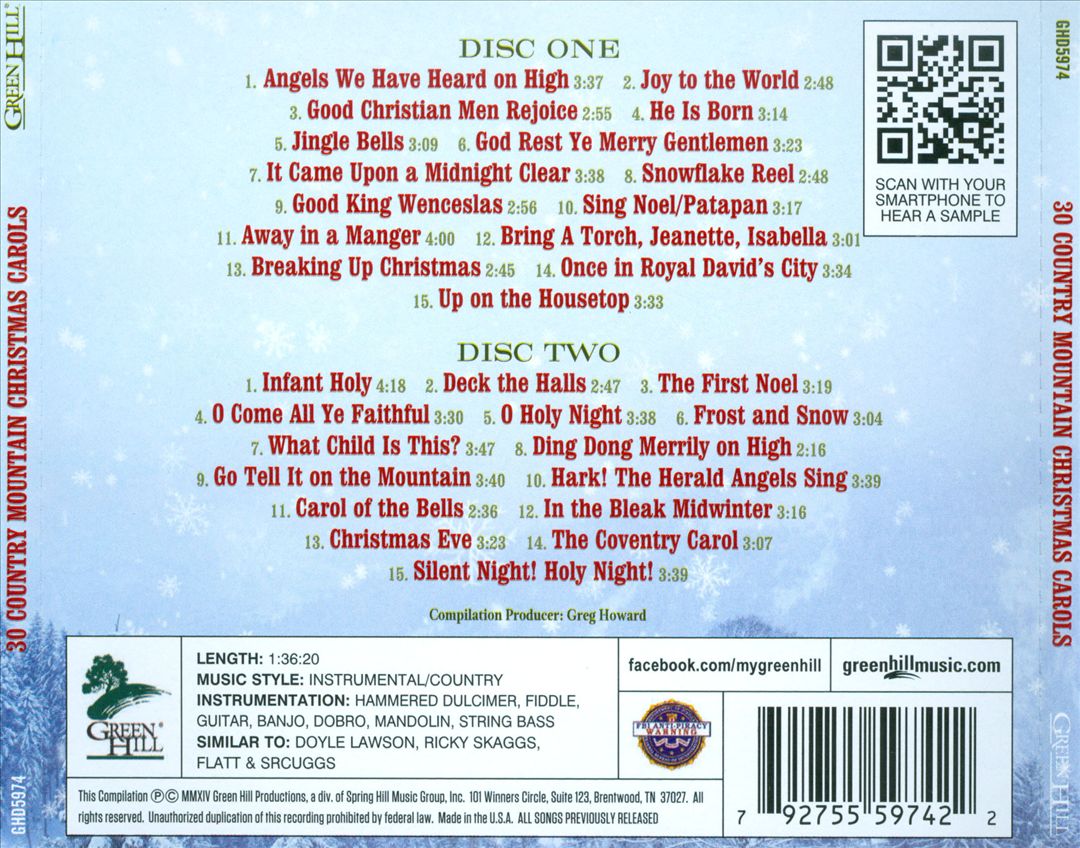 30 Country Mountain Christmas Carols: Traditional Favorites Performed on Handcrafted Mountain Instruments Including Hammered Dulcimer, Fiddle, Guitar, Dobro, Banjo, Mandolin, Autoharp and String Bass cover art