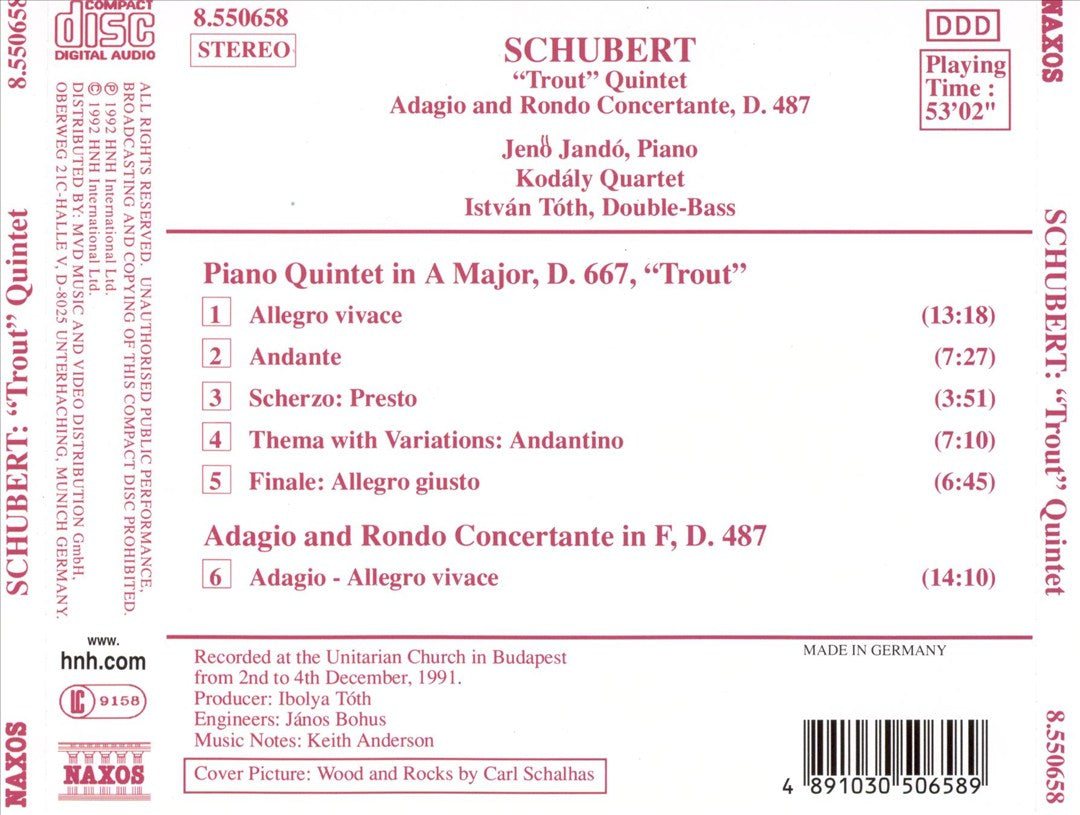 Schubert: Piano Quintet "Trout"; Adagio and Rondo Concertante, D. 487 cover art