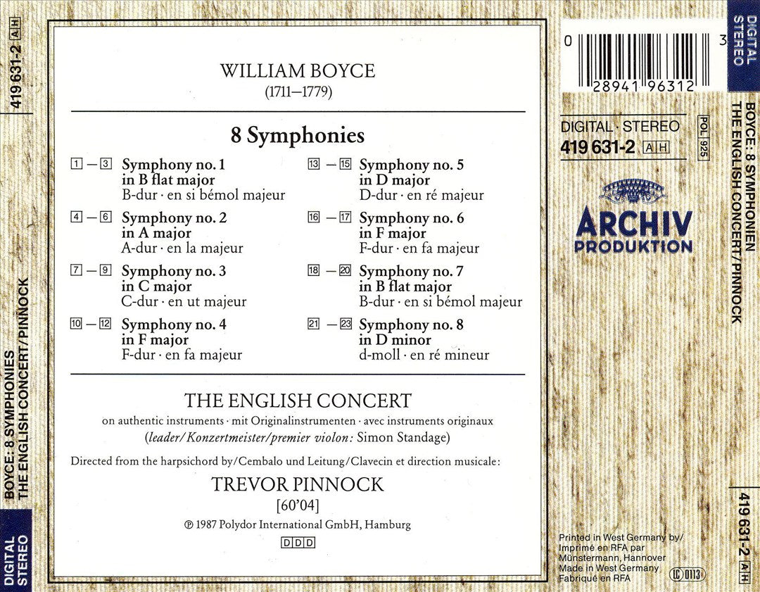 William Boyce: 8 Symphonies cover art