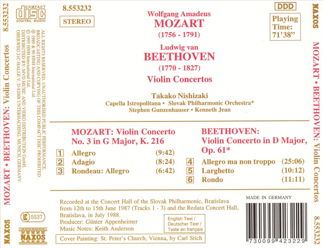 Mozart: Violin Concerto No. 3; Beethoven: Violin Concerto cover art
