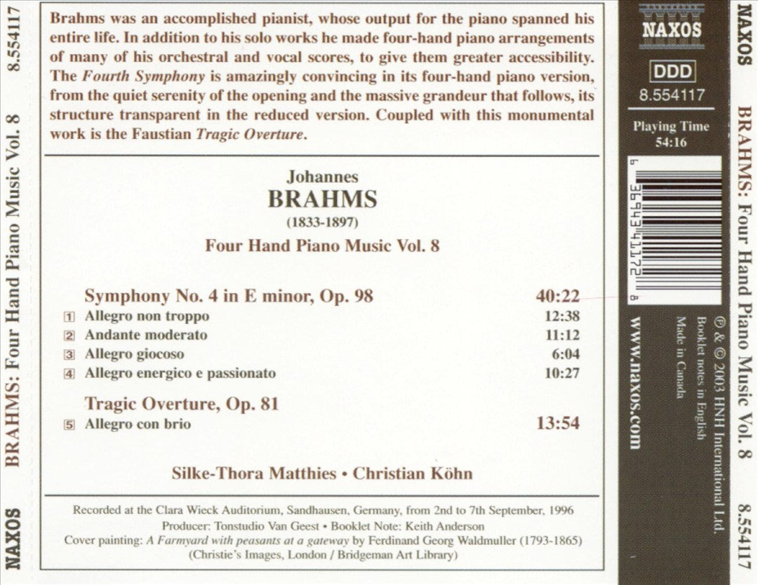 Brahms: Four Hand Piano Music, Vol. 8 cover art