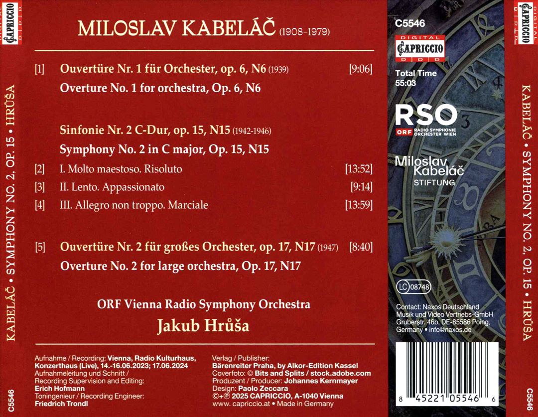 Miloslav Kabelác: Symphony No. 2; Overtures Nos. 1 & 2 cover art