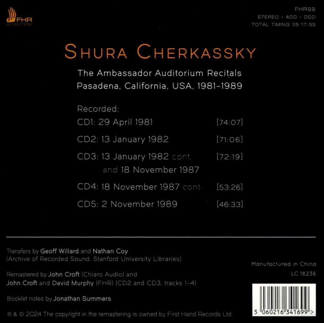 The Ambassador Auditorium Recitals: Pasadena, California, 1981-1989 cover art