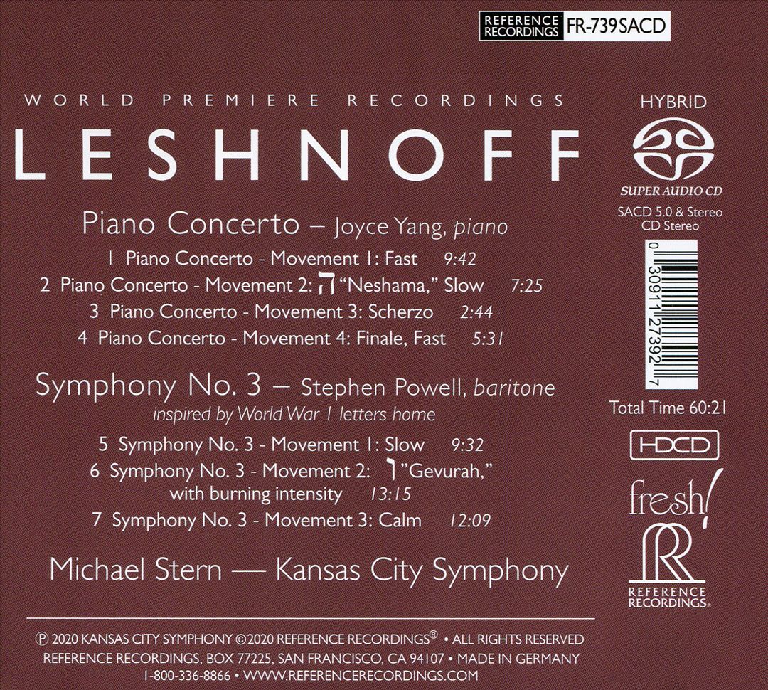 Leshnoff: Symphony No. 3; Piano Concerto cover art