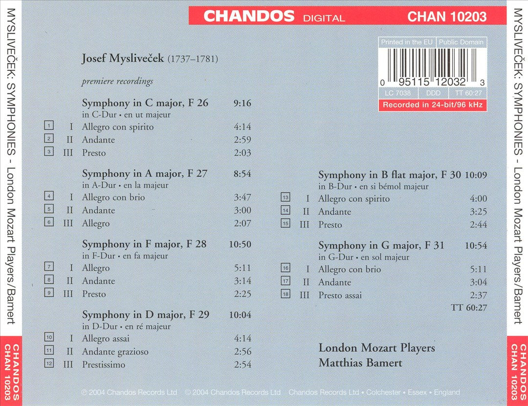 Joseph Myslivecek: Symphonies cover art