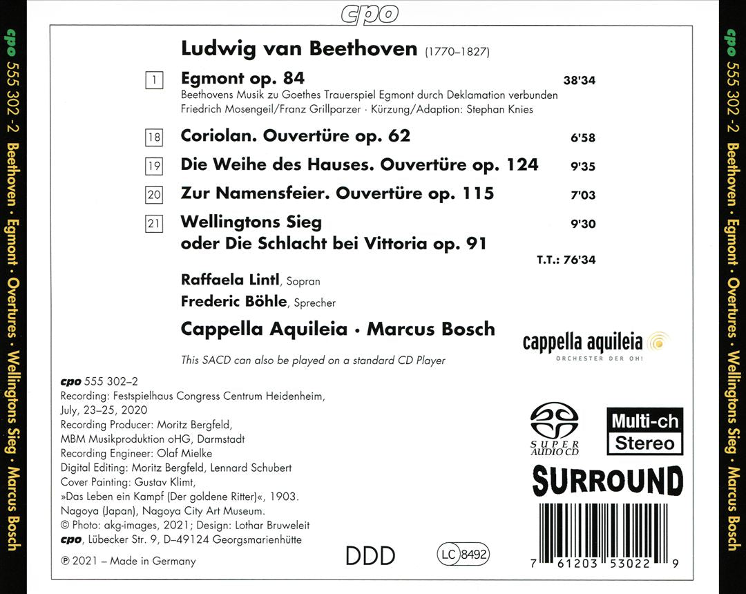 Ludwig van Beethoven: Egmont Op. 84; Wellingtons Sieg Op. 91; Three Overtures opp. 62, 124 & 115 cover art