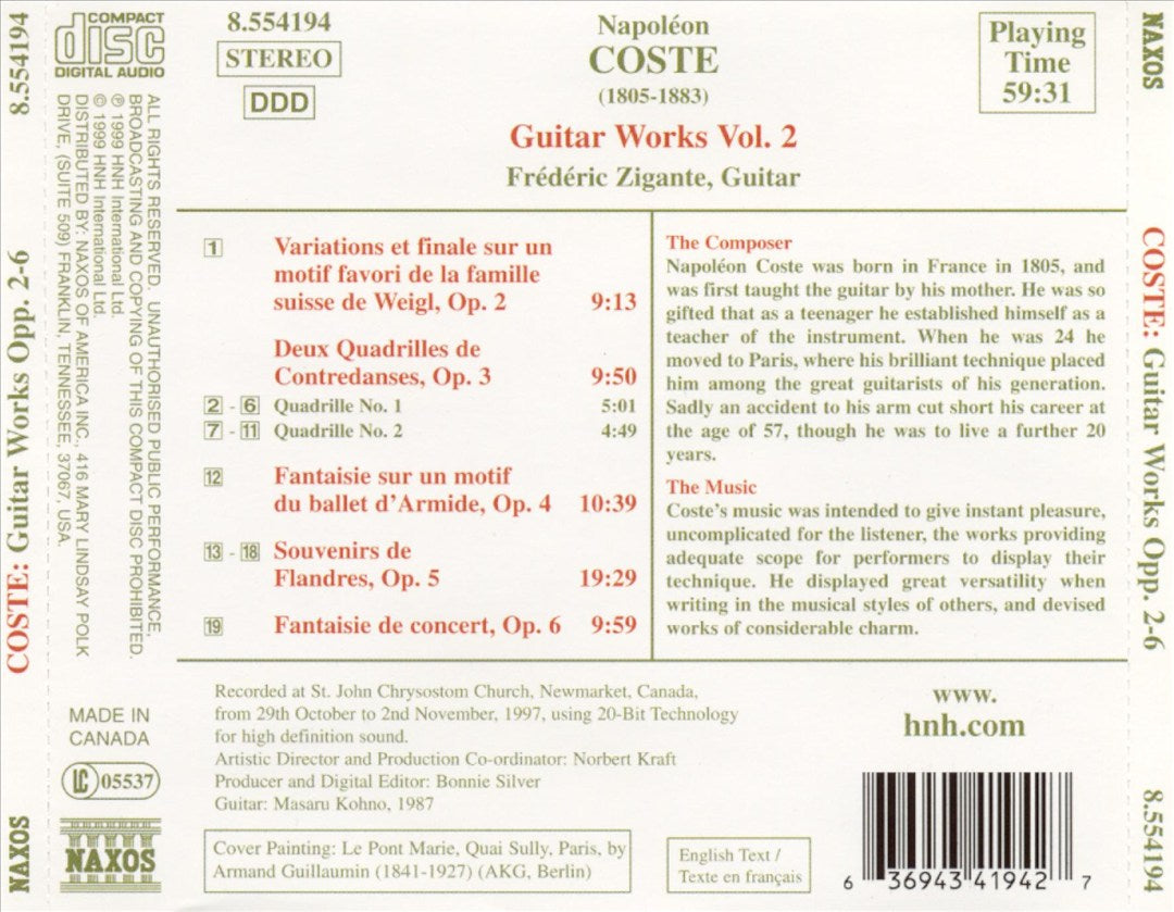 Napoléon Coste: Guitar Works, Vol. 2 cover art