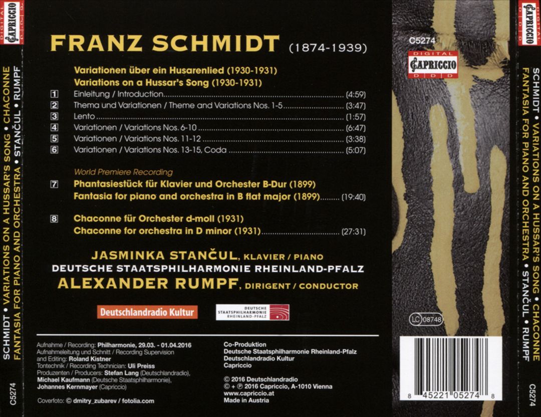 Franz Schmidt: Variations on a Hussar's Song; Fantasia for Piano and Orchestra; Chaconne cover art