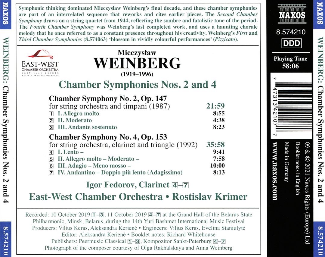 Weinberg: Chamber Symphonies Nos. 2 and 4 cover art