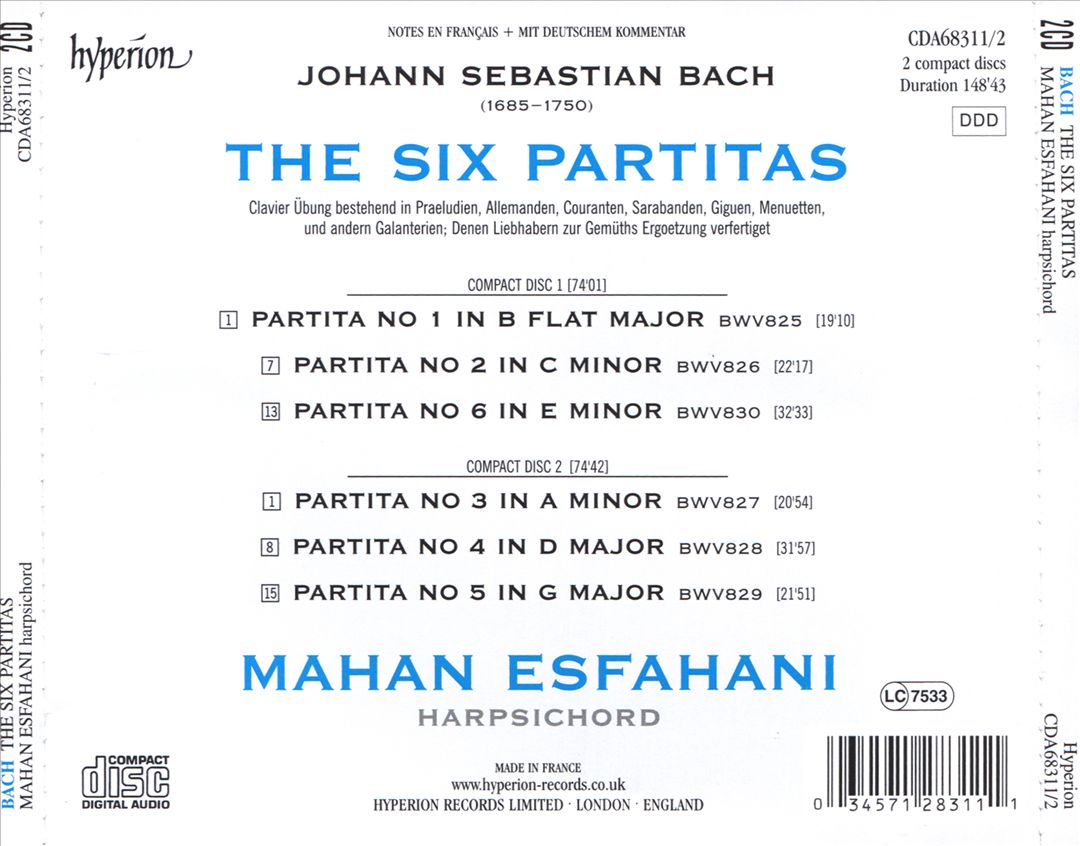 Bach: The Six Partitas, BWV 825-830 cover art