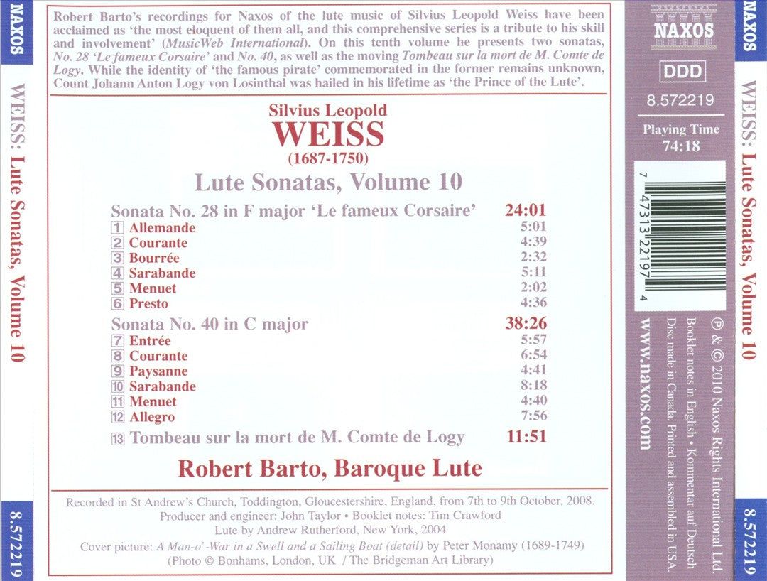 Weiss: Lute Sonatas, Vol. 10 cover art