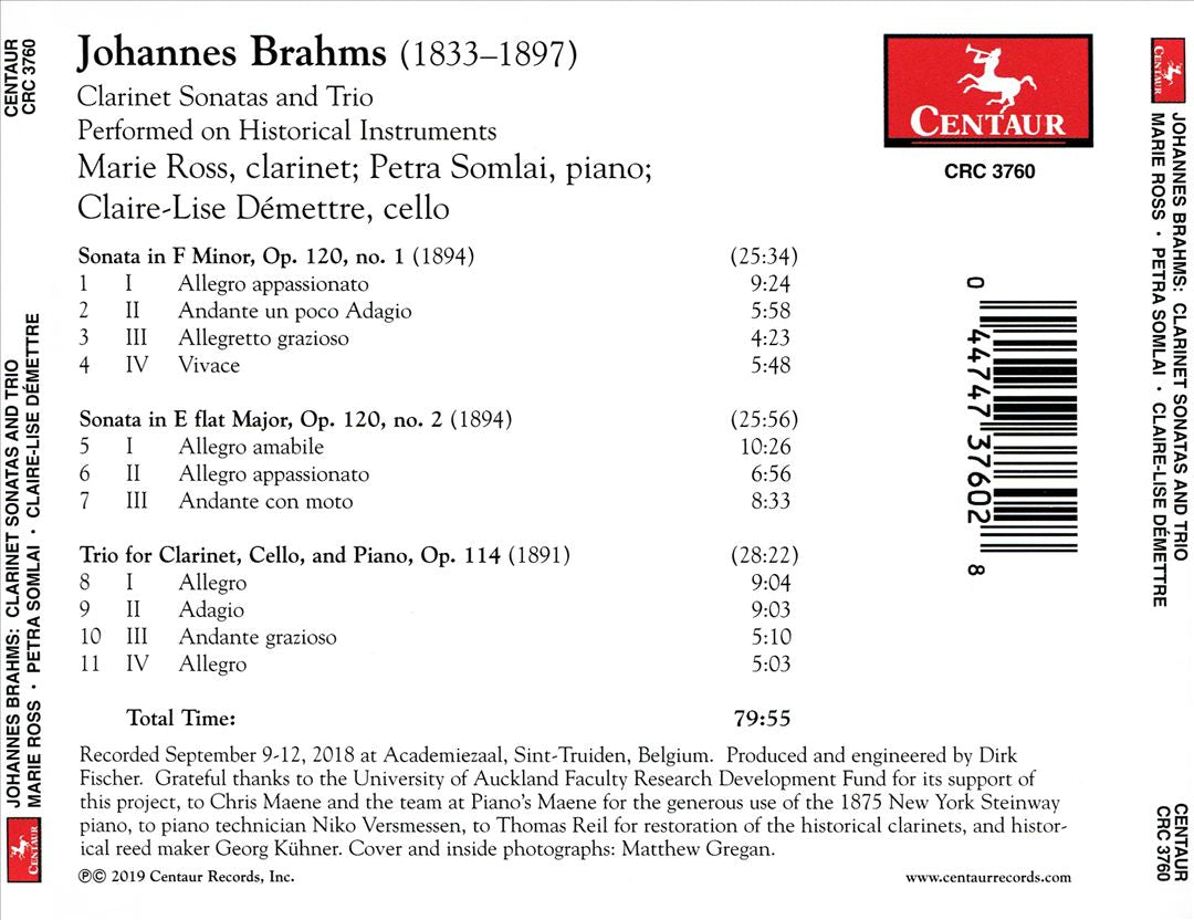 Johannes Brahms: Clarinet Sonatas and Trio cover art