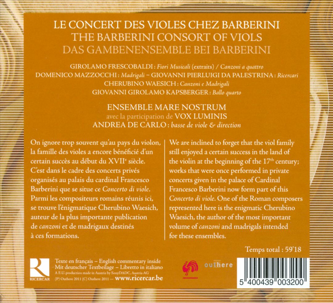 Concerto delle Viole Barberini cover art
