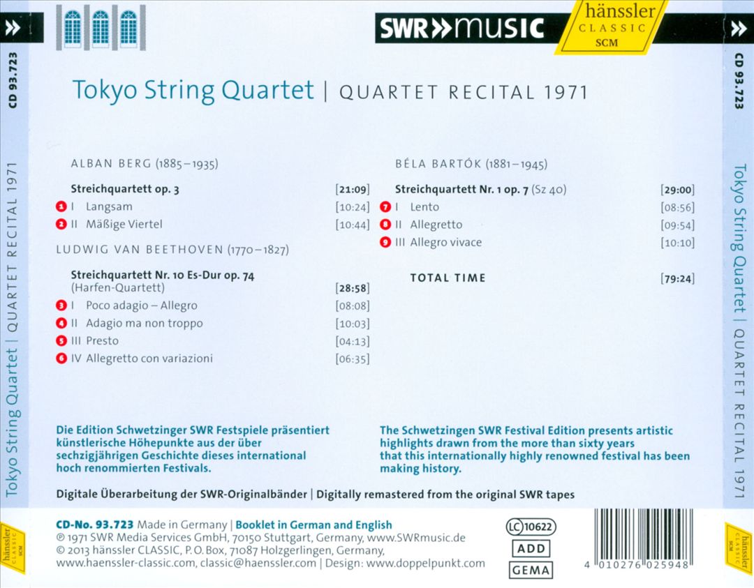 Toyko String Quartet Plays Berg, Beethoven & Bartók cover art