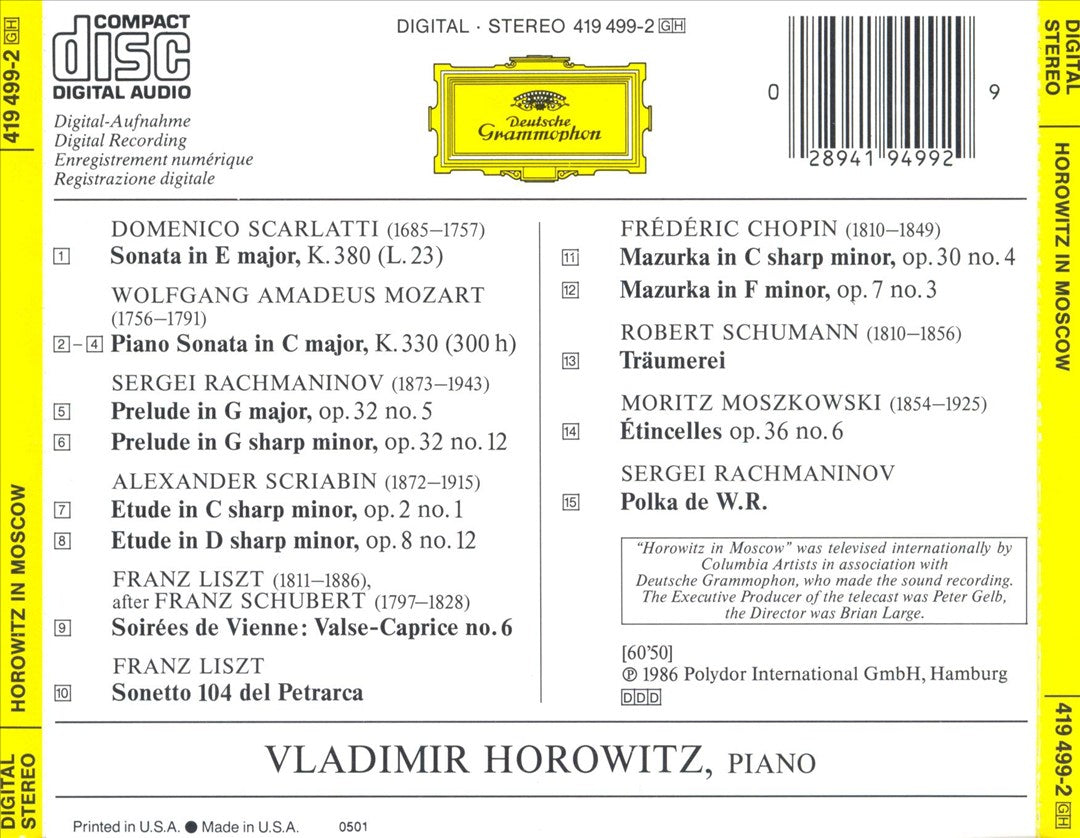 Horowitz in Moscow cover art
