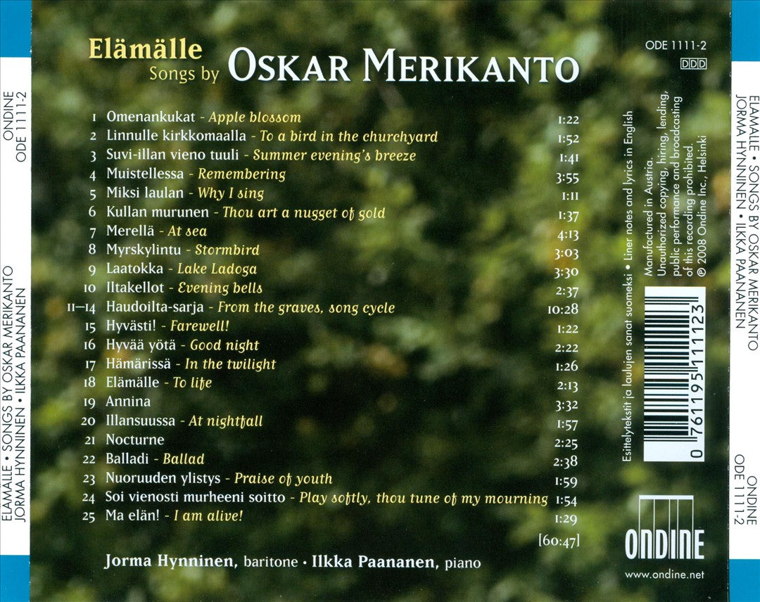Elämälle: Songs by Oskar Merikanto cover art