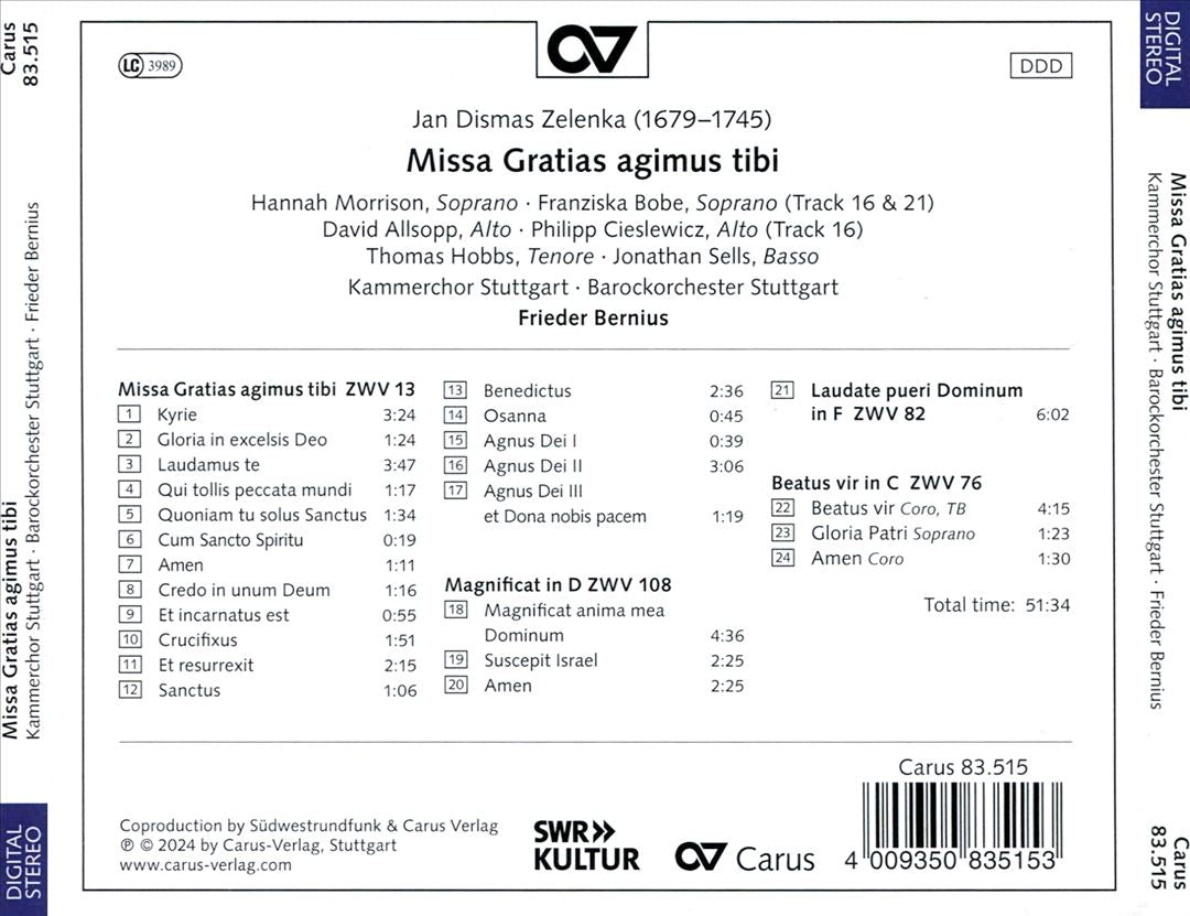 Jan Dismas Zelenka: Missa Gratias agimus tibi cover art