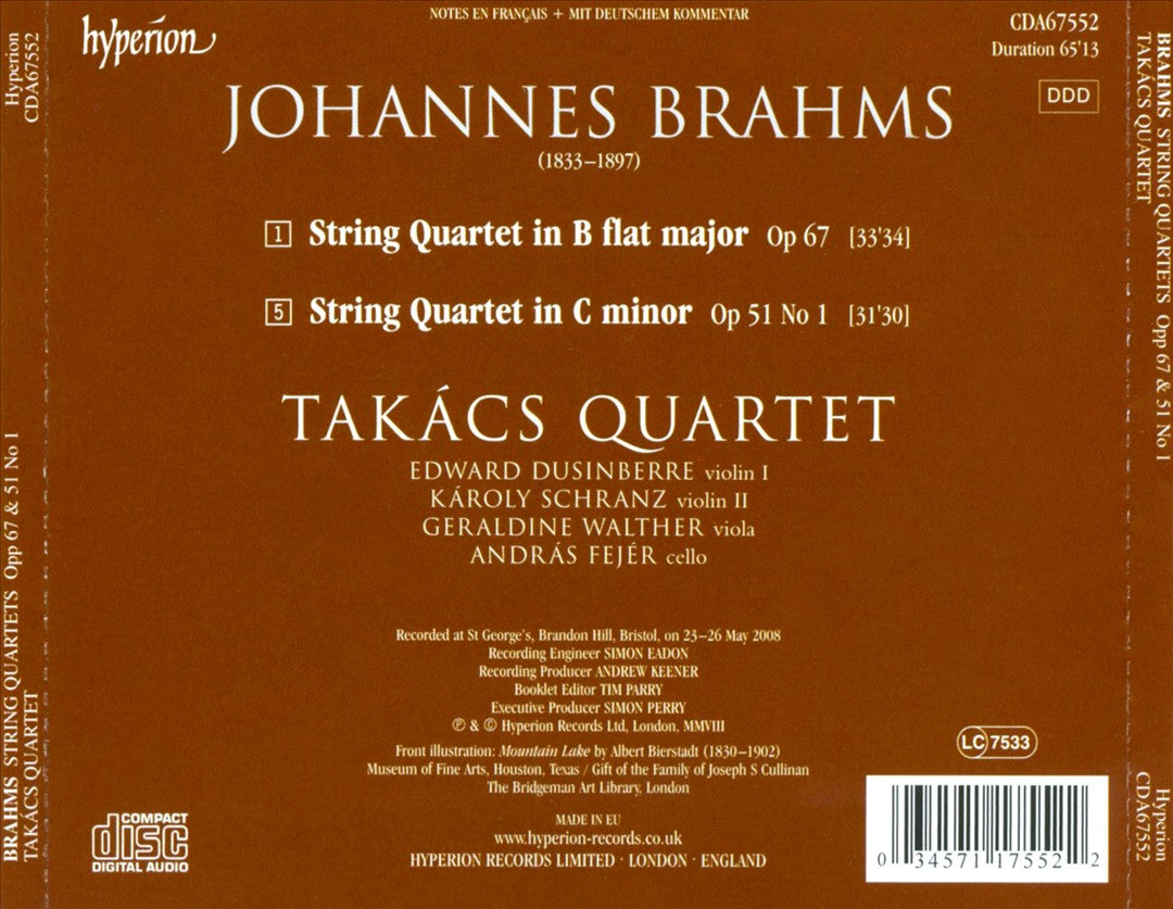Brahms: String Quartet Op. 67; String Quartet Op. 51/1 cover art