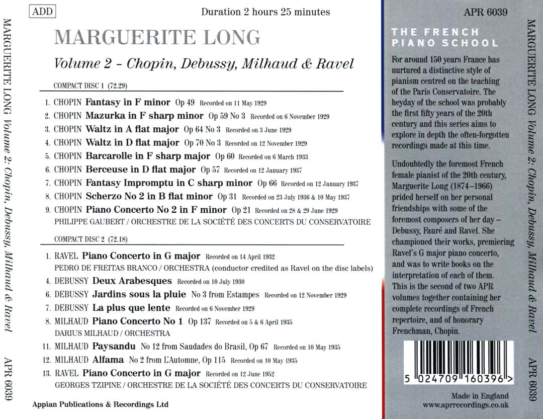 Marguerite Long, Vol. 2: Chopin, Debussy, Milhaud & Ravel cover art