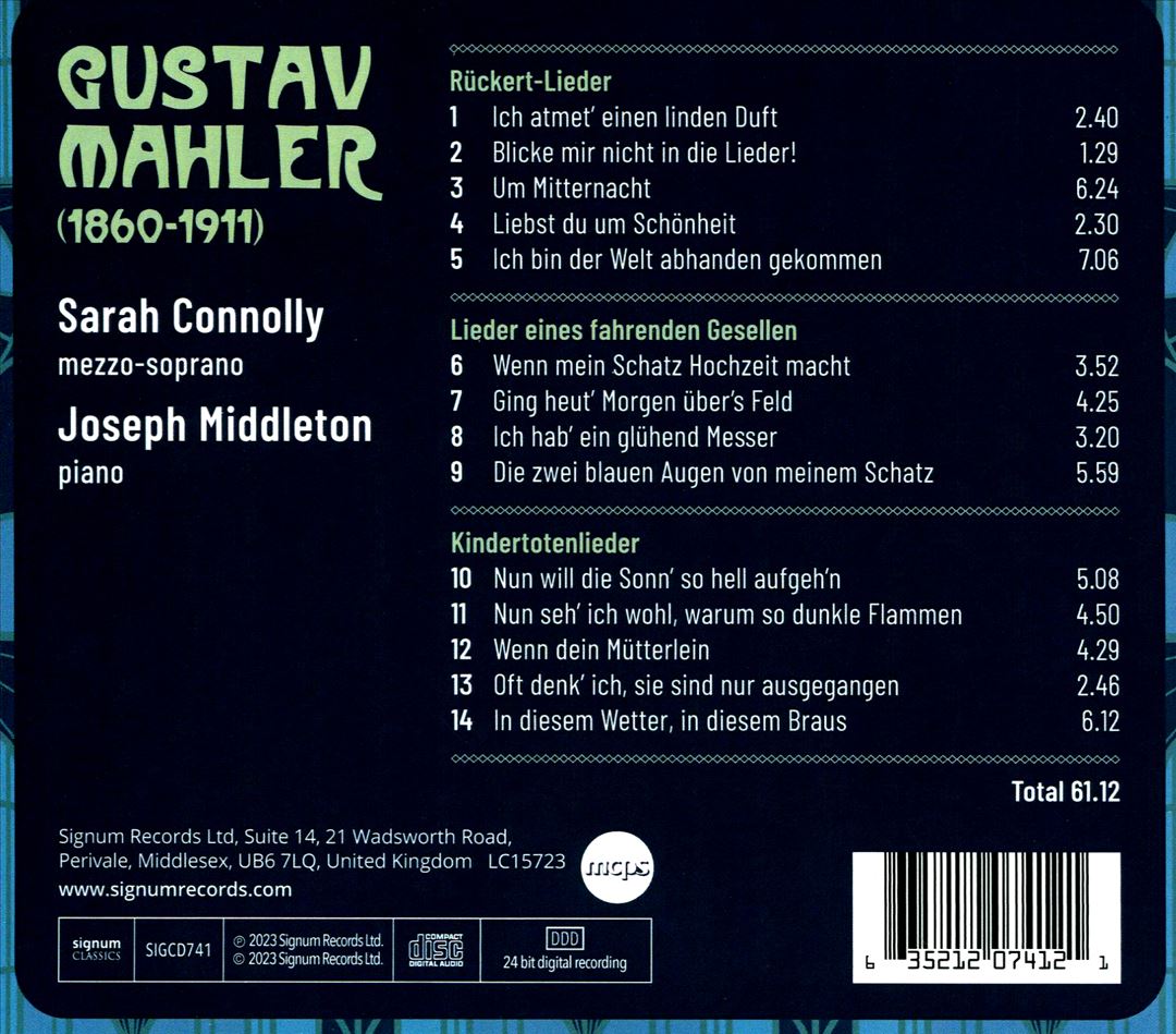 Mahler: Rückert-Lieder; Kindertotenlieder; Lieder eines fahrenden Gesellen cover art