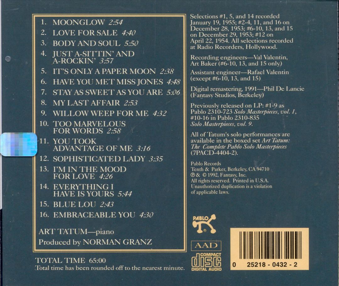 Art Tatum Solo Masterpieces, Vol. 1 cover art