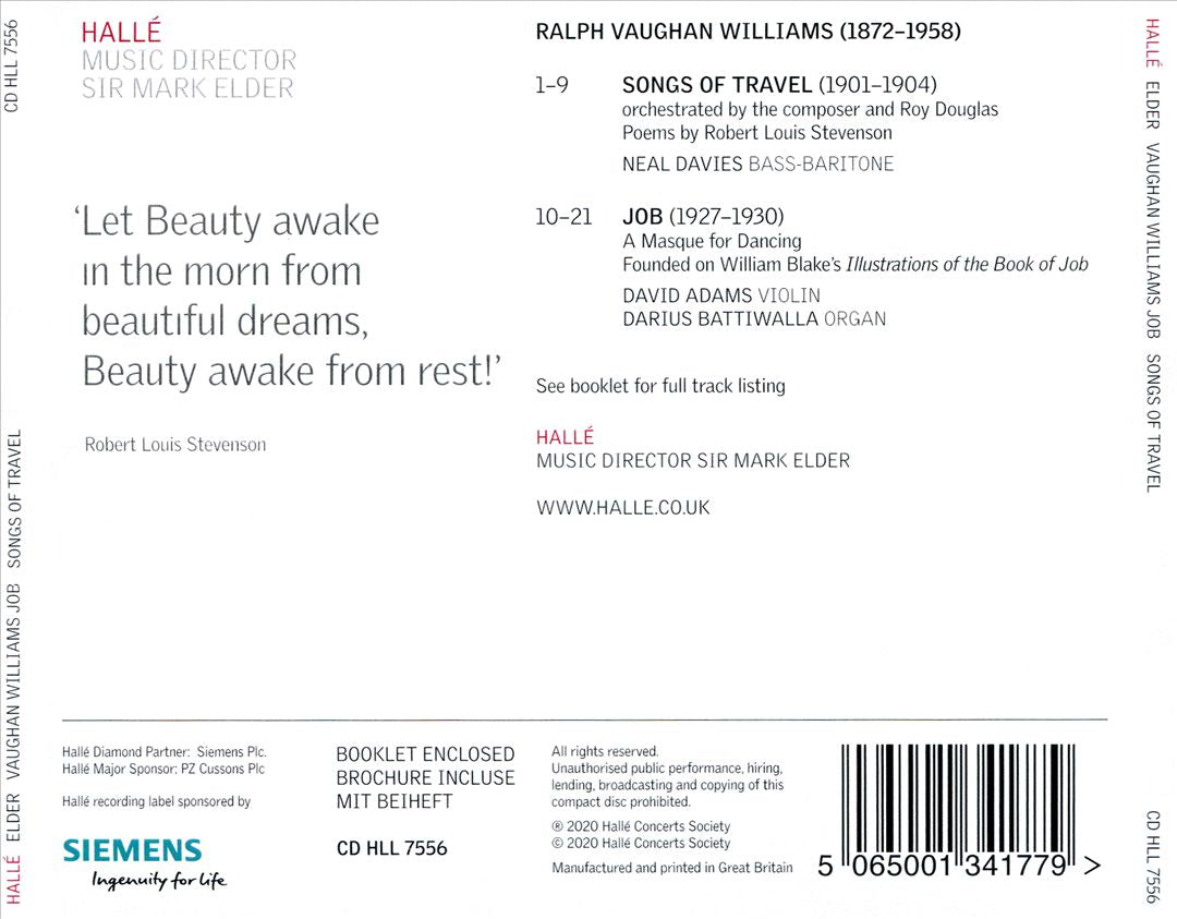 Vaughan Williams: Job; Songs of Travel cover art