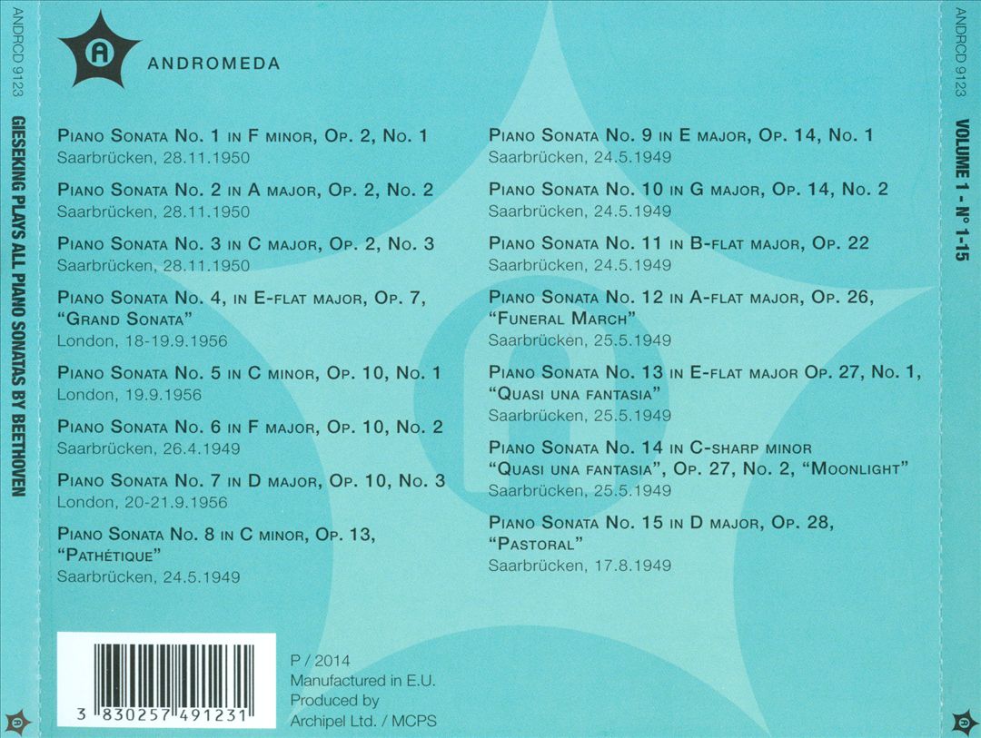 Walter Giesking Plays All Piano Sonatas by Beethoven, Vol. 1, No. 1-15 cover art