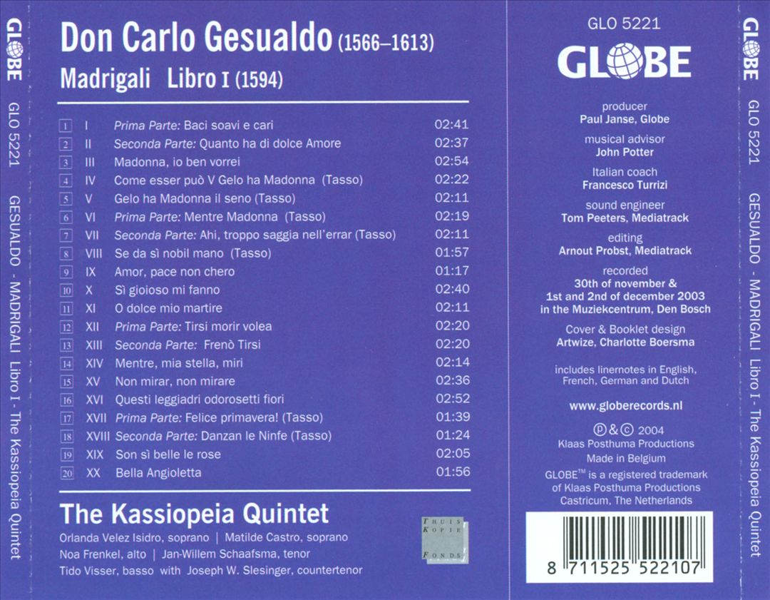 Don Carlo Gesualdo: Madrigali Libro 1 cover art