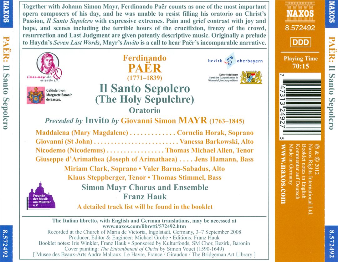 Ferdinando Paër: Il Santo Sepolcro cover art