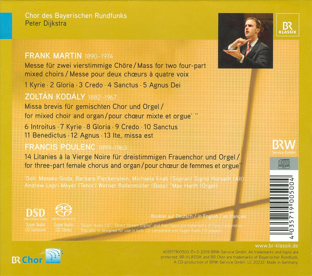 Frank Martin: Messe für Doppelchor; Kodály: Missa Brevis; Poulenc: Litanies à la Vierge Noire cover art