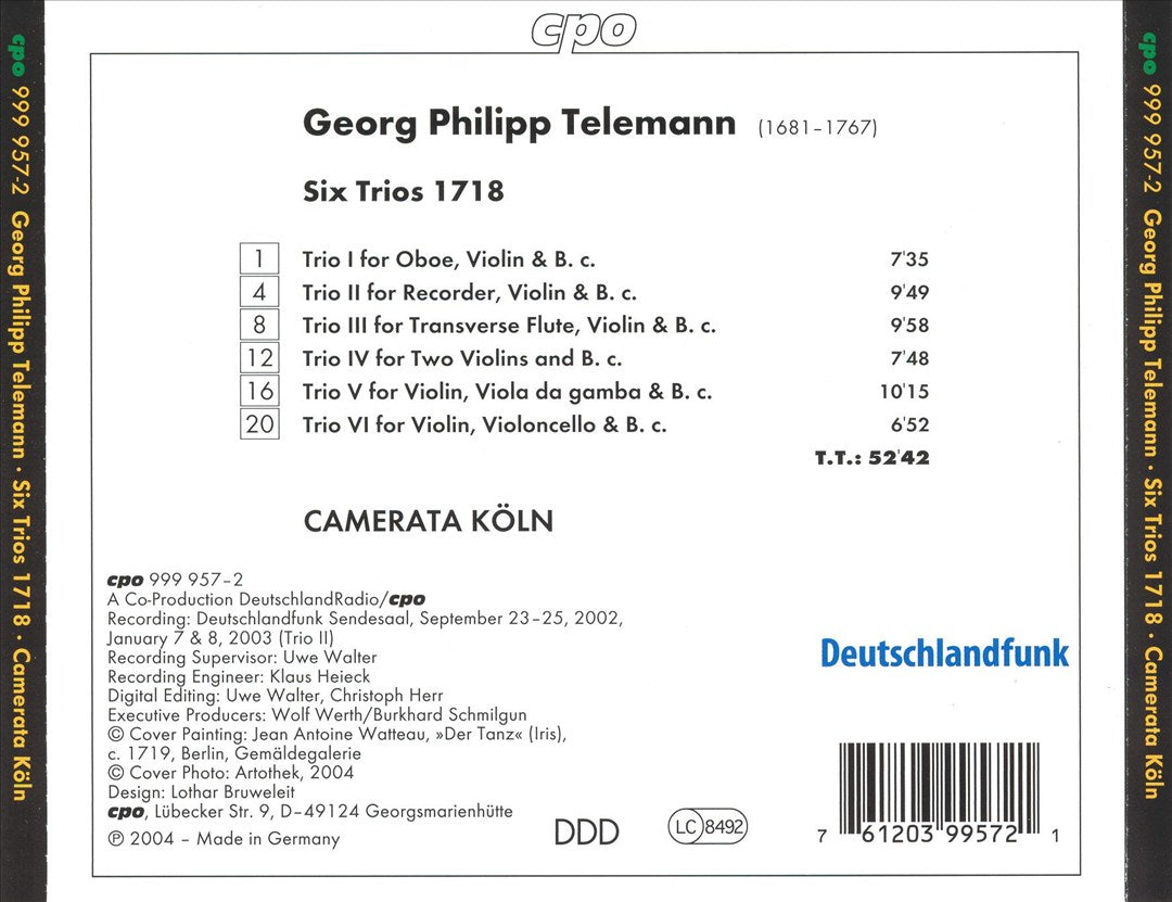 Telemann: Six Trios 1718 cover art