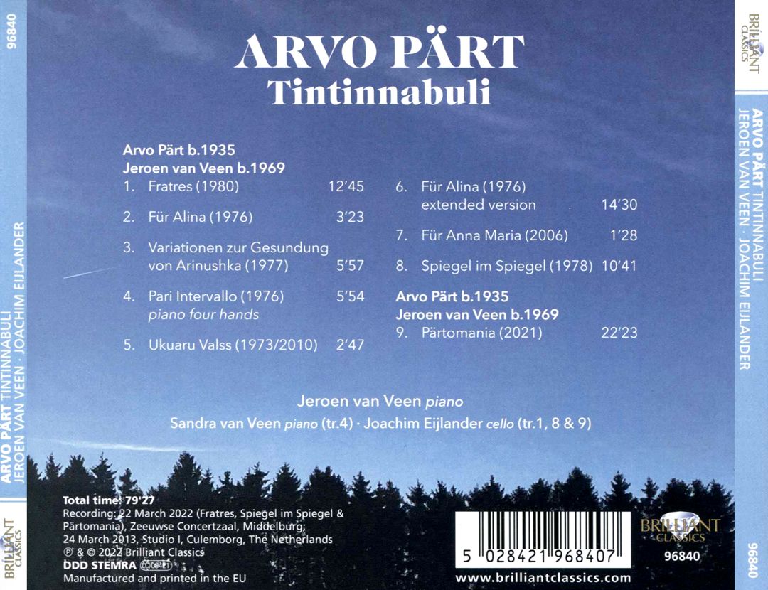 Tintinnabuli: Arvo Pärt, Jeroen van Veen cover art