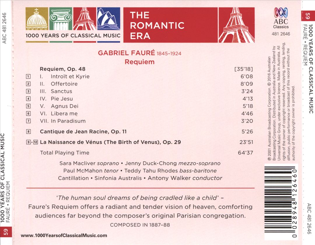 1000 Years of Classical Music, Vol. 59: The Romantic Era - Gabriel Fauré: Requiem cover art