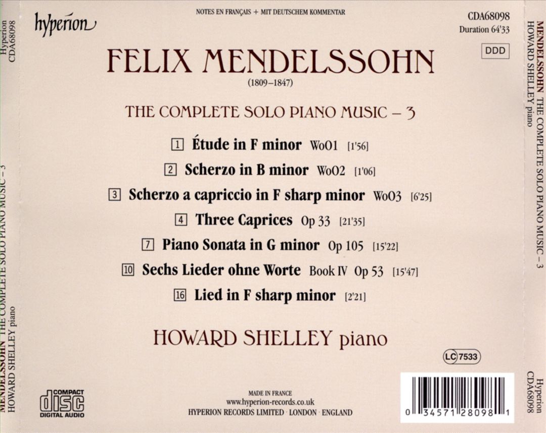 Mendelssohn: The Complete Solo Piano Music, Vol. 3 cover art