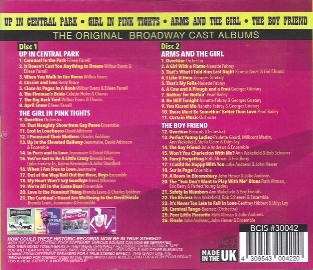 Up In Central Park / The Girl in Pink Tights / Arms and the Girl / The Boy Friend [Original Broadway cover art