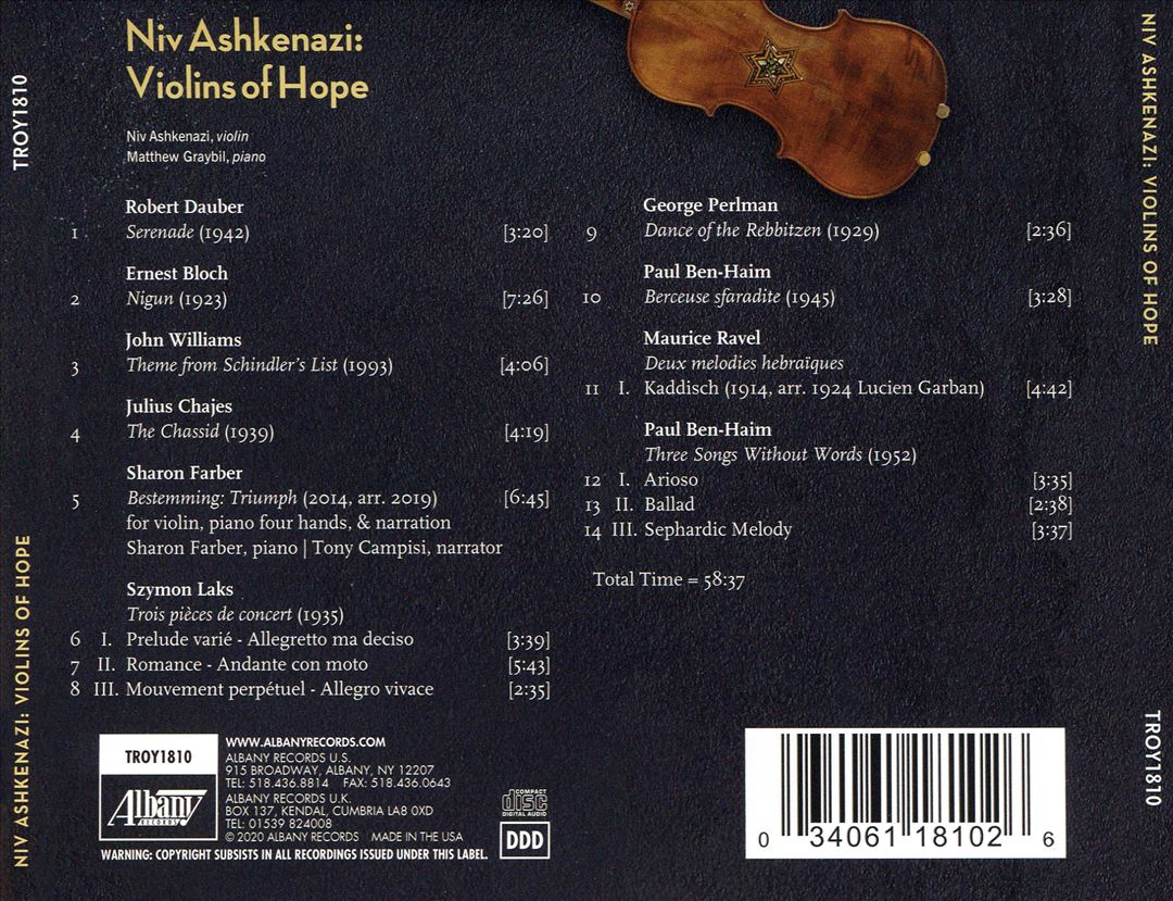 Niv Ashkenazi: Violins of Hope cover art