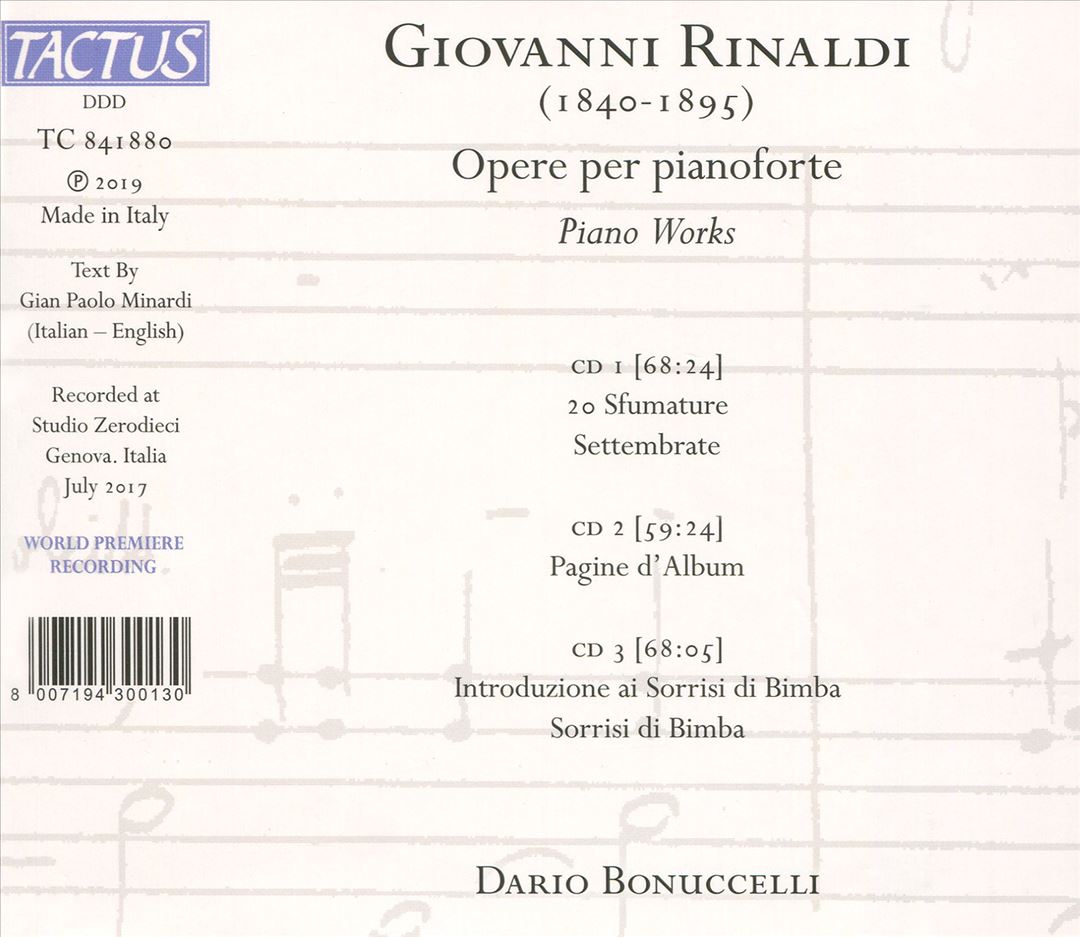 Giovanni Rinaldi: Opere per pianoforte cover art