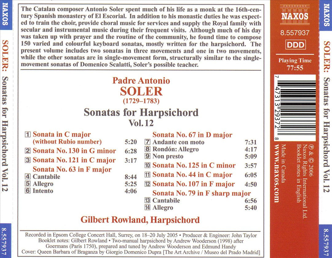 Padre Antonio Soler: Sonatas for Harpsichord, Vol. 12 cover art