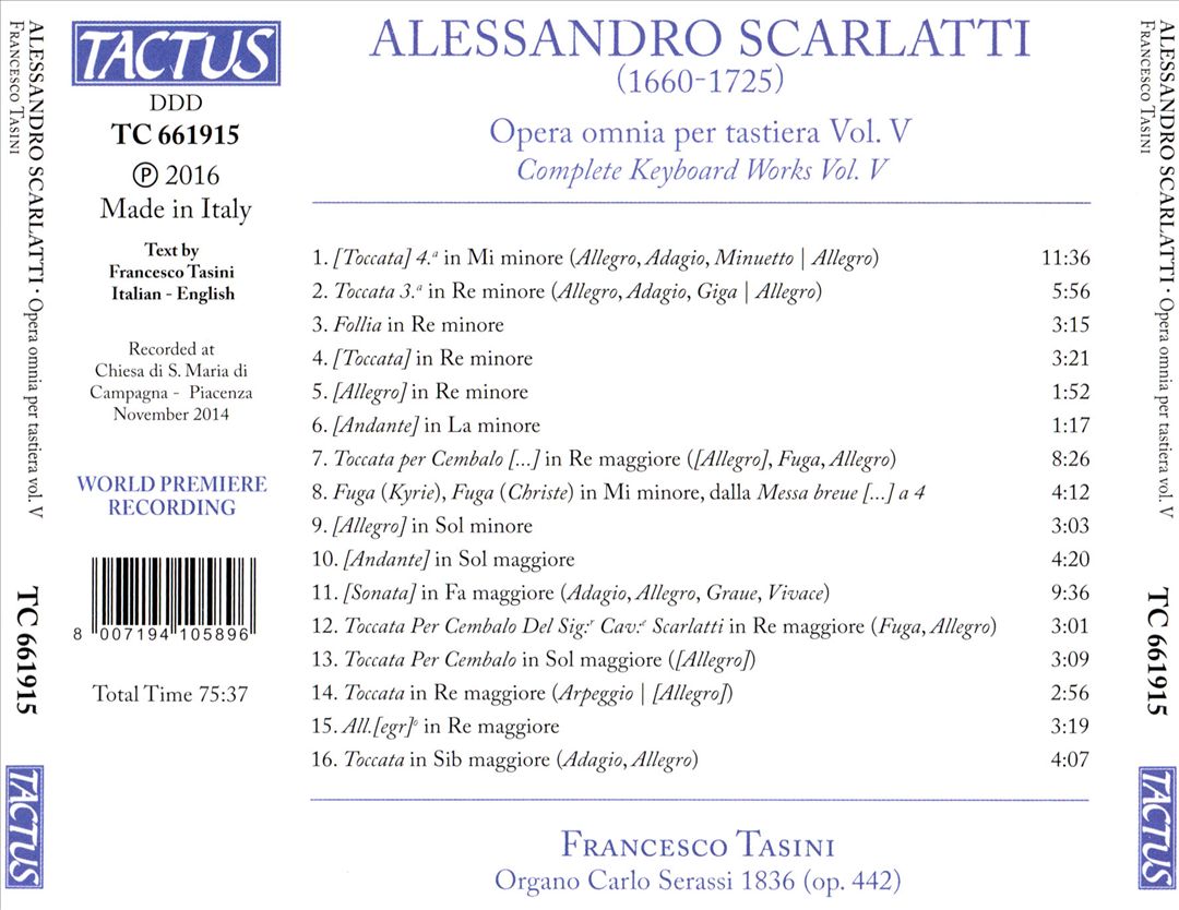 Alessandro Scarlatti: Opera omnia per tastiera, Vol. 5 cover art