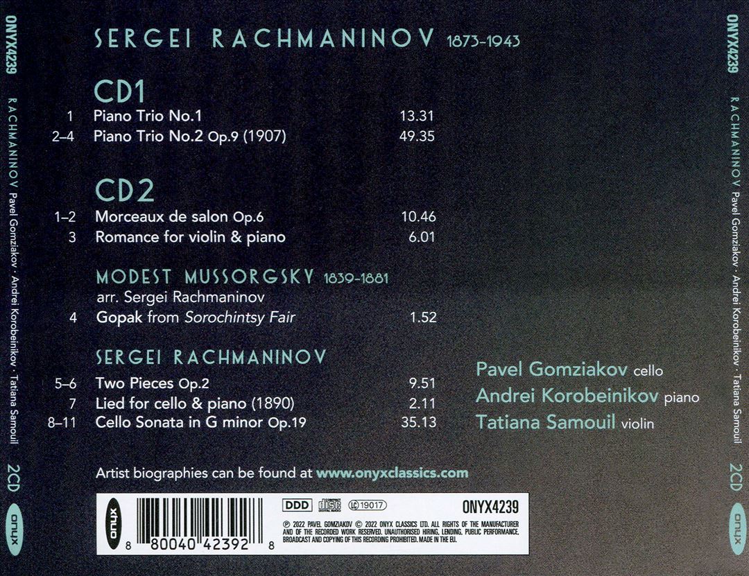 Rachmaninov: Piano Trios Nos. 1 & 2; Cello Sonata cover art