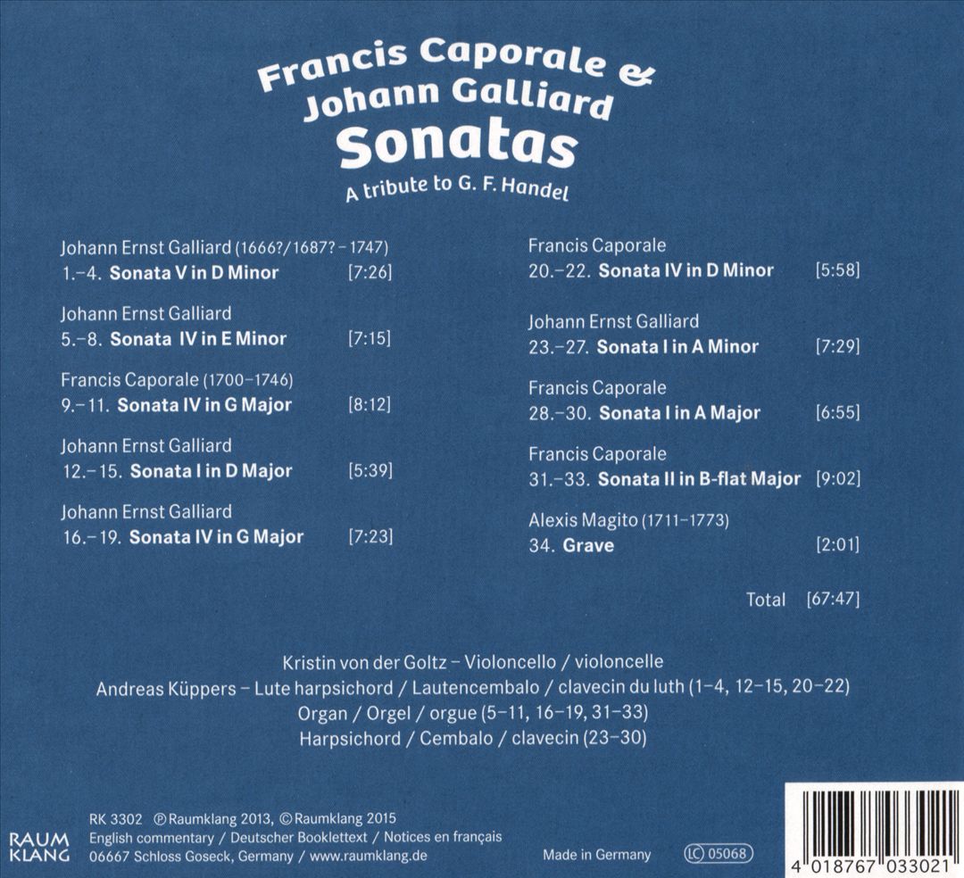Francis Caporale & Johann Galliard: Sonatas cover art