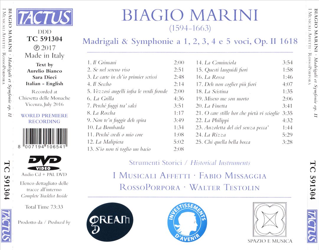 Biagio Marini: Madrigali et Symfonie, Op. II cover art