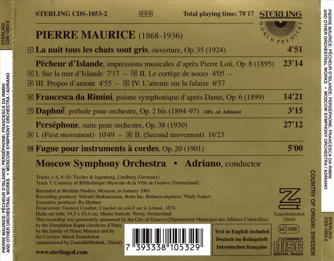 Pierre Maurice: La nuit tous les chats son gris Overture; Pêcheur d'Islande; Francesca da Rimini cover art