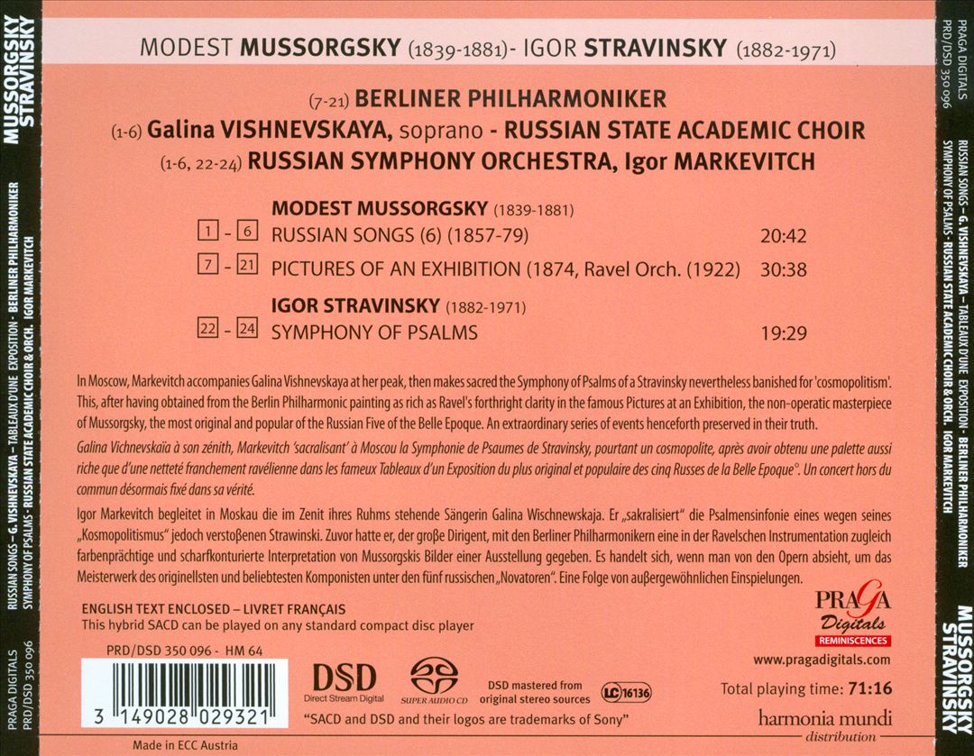 Mussorgsky: Russian Songs; Pictures at an Exhibition; Stravinsky: Symphony of Psalms cover art