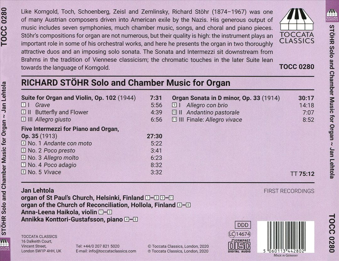 Richard Stöhr: Solo and Chamber Music for Organ cover art