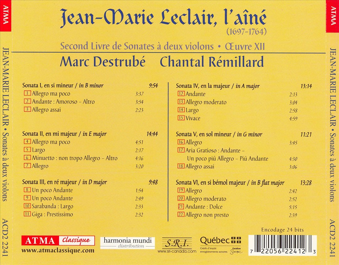 Jean-Marie Leclair: Second Livre de Sonates à deux violons cover art