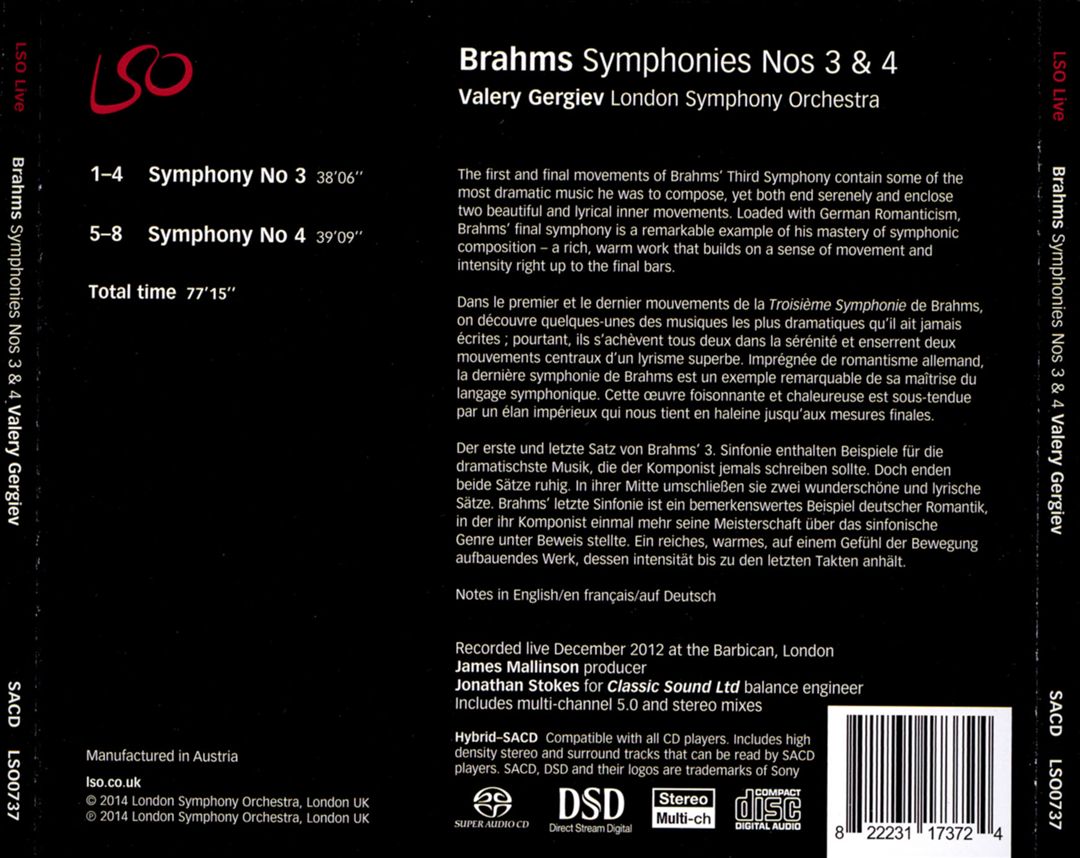 Brahms: Symphonies Nos. 3 & 4 cover art