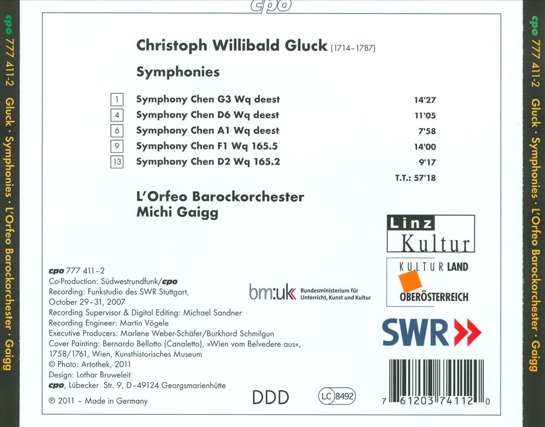 Christoph Willibald Gluck: Five Symphonies cover art